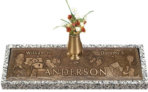 Photo Companion Bronze Memorial With Vase 44 X 14 Headstones Grave