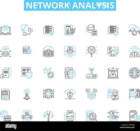 Conjunto de iconos lineales de análisis de red Gráfico nodos bordes