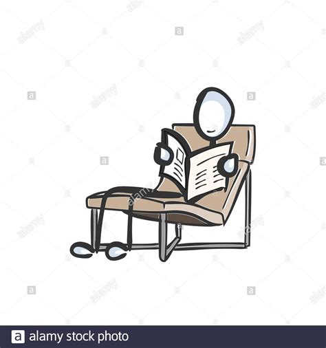 Reading News Man Holding Newspaper Read Magazine Or Journal Relax On Chair Hand Drawn