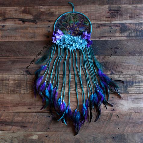 Large Teal Turquoise And Purple Dream Catcher With A Vintage Etsy