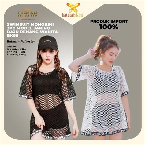 Jual Katata Bikini Swimsuit Monokini 3pc Dapet Outer Model Jaring Baju Renang Wanita Model BK60