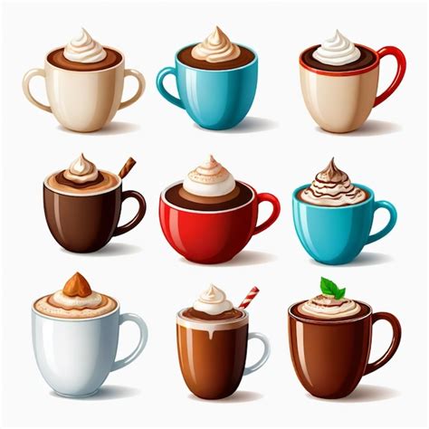 Hot Cocoa Vector Set White Background Isolated A High Qua Premium AI Generated Vector