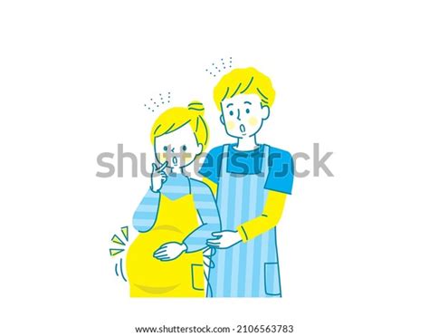 Pregnant Smiling Woman Husband Apron Stock Vector Royalty Free