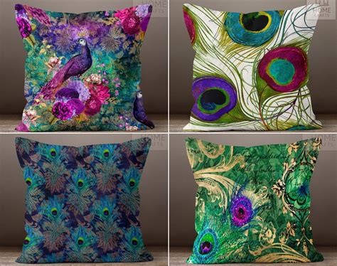 Peacock Pillow Cover, Peacock Cushion Cover, Feather Throw Pillows ...