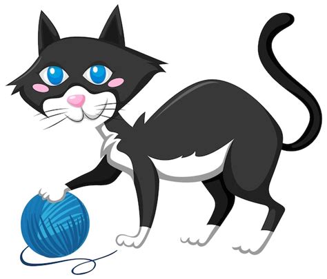 Gato felino brincando bola de lã Vetor Premium