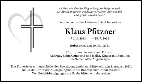 Traueranzeigen Von Klaus Pfitzner Augsburger Allgemeine Zeitung