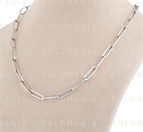 K White Gold Paperclip Chain Necklace Etsy