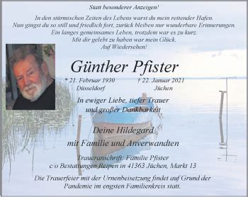 Traueranzeigen von Günther Pfister Trauer und Gedenken