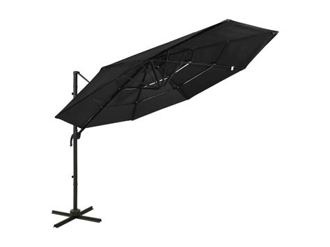 Parasol à 4 niveaux avec mât en aluminium Noir 3x3 m