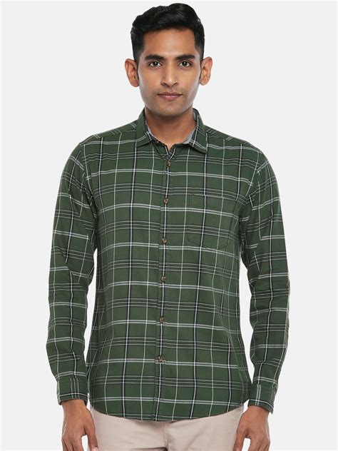 Buy Byford By Pantaloons Men Olive Green Slim Fit Checked Casual Shirt