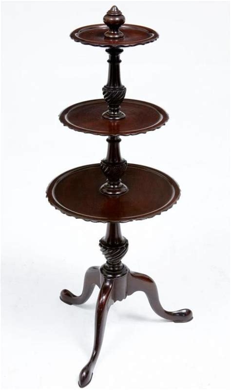 Th Century Small Tier Piecrust Mahogany Cake Stand