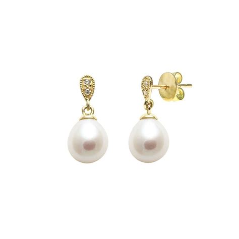 18ct Yellow Gold Diamond Set Teardrop Pearl Earrings Christopher Wharton