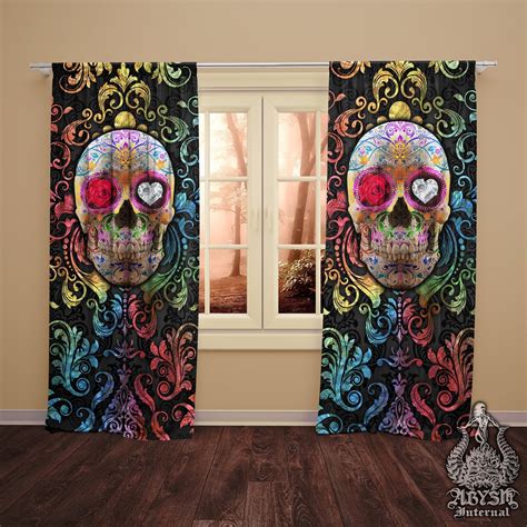 Sugar Skull Curtains 50x84 Printed Window Panels Day Of The Dead Dia De Los Muertos Mexican