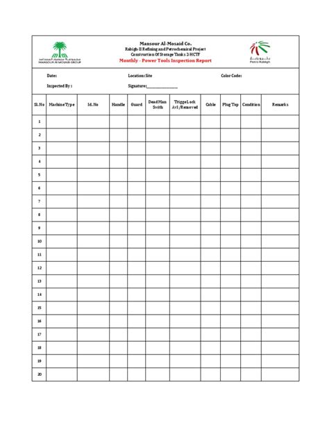 12 Power Tools Inspection Checklist Pdf