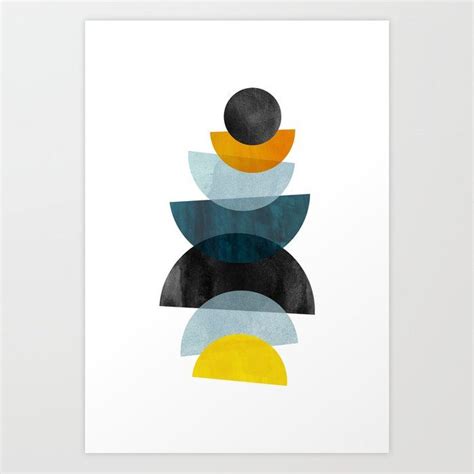 Mid Century Orange Yellow Blue Art Print By DreamPrintDesigns