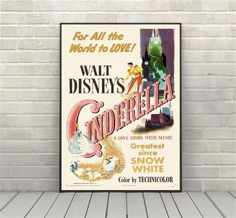 Walt Disney Cinderella Vintage Movie Poster Disneyland Opening