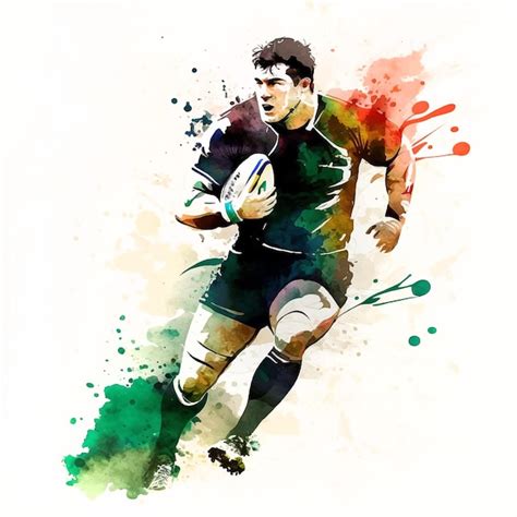 Um Homem Jogando Tinta Aquarela Rugby Vetor Premium