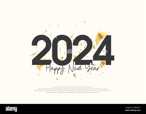 Simple Design Happy New Year 2024 With Scattered Gold Ribbon Stock