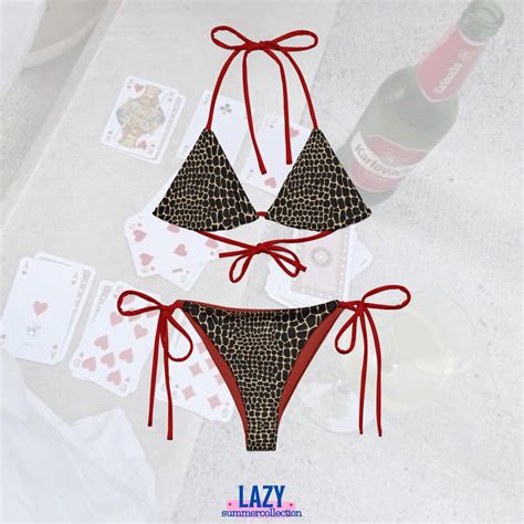 Red And Black Leopard Print String Bikini Set Etsy