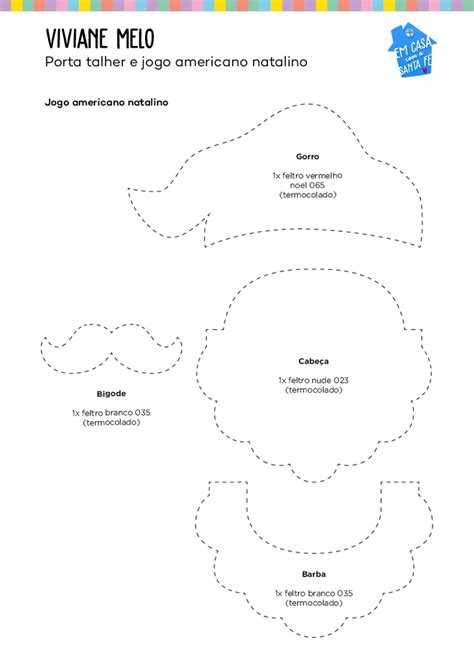 Porta Talher Papai Noel Natal Feltro DIY Molde Pronto Para Imprimir