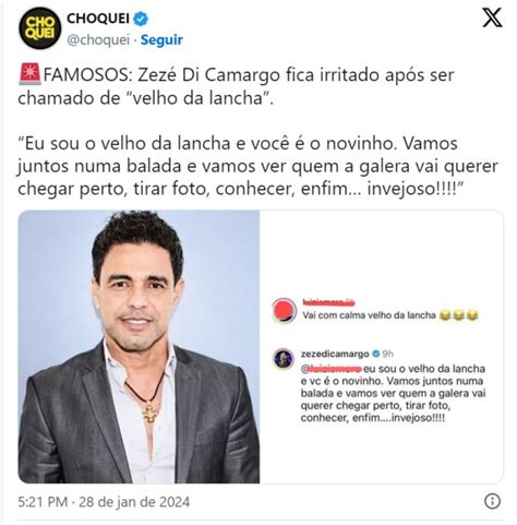 Treta Nas Redes Sociais Zez Di Camargo Responde Cr Tica Ao Ser