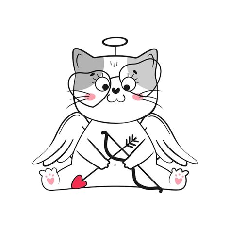 Premium Vector Cute Cupid Doodle Cat Valentines Day Vector