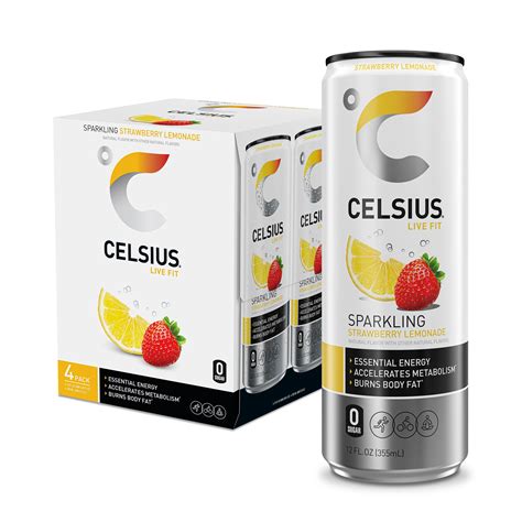 Celsius Sparkling Strawberry Lemonade Functional Essential Energy