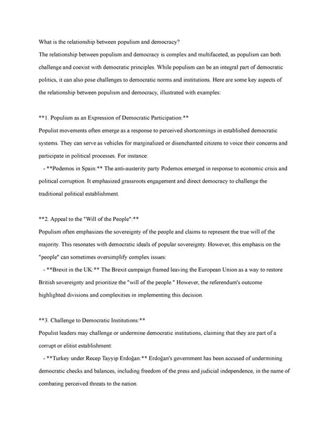 Populism:democracy - What is the relationship between populism and ...