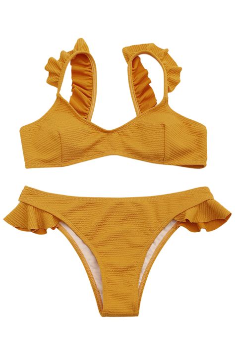 Iyasson Cute Solid Color Falbala Bikini Sets