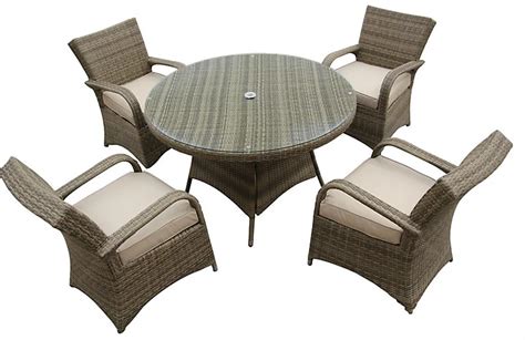 Furniture One Rattan Effect Natural Round 4 Seater Dining Set Table