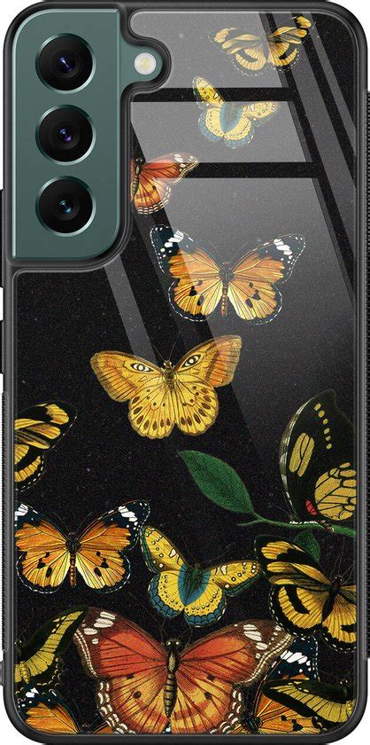 Samsung S Hoesje Glas Vlinders Hard Case Zwart Backcover