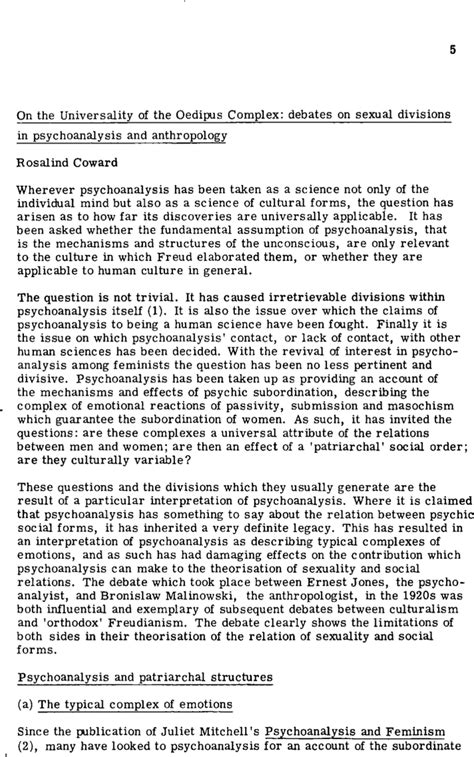 On The Universality Of The Oedipus Complex Debates On Sexual Divisions