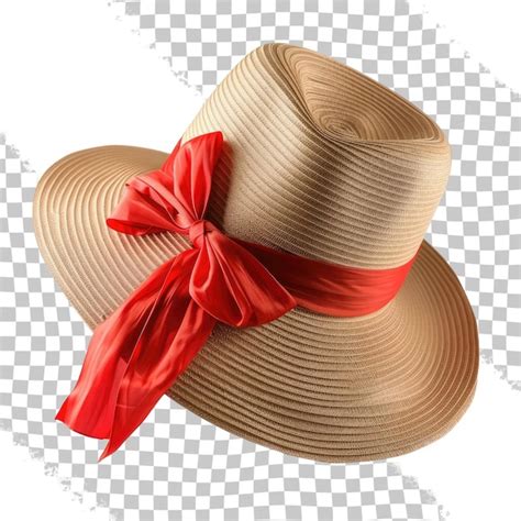 A Straw Hat With A Red Bow On It That Says A Red Ribbon Premium Ai