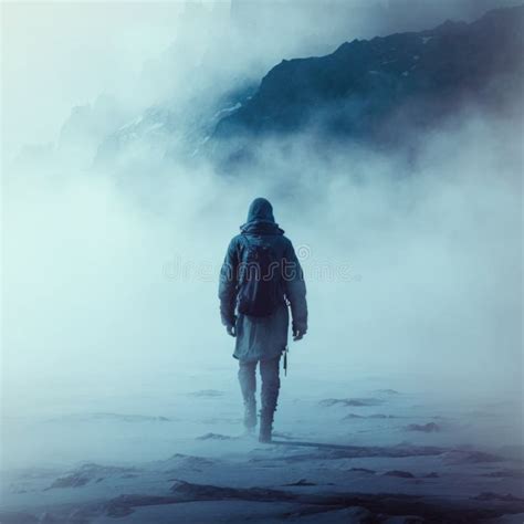 Traveler Lost In A Sea Of Mist Fantasy Art Ai Generation Stock