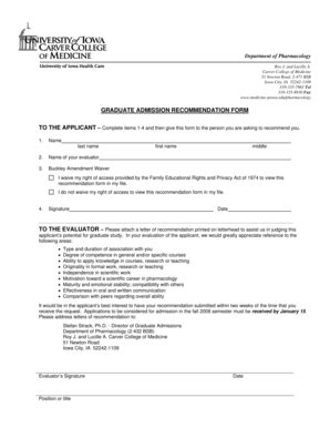 Fillable Online Uiowa Graduate Admission Recommendation Form Uiowa