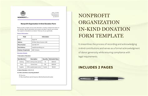 Nonprofit Organization In Kind Donation Form Template In Google Docs