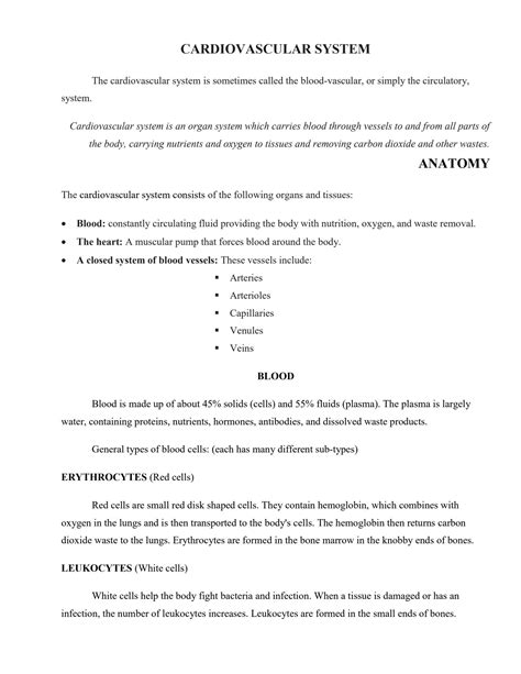 SOLUTION Cardiovascular System Studypool