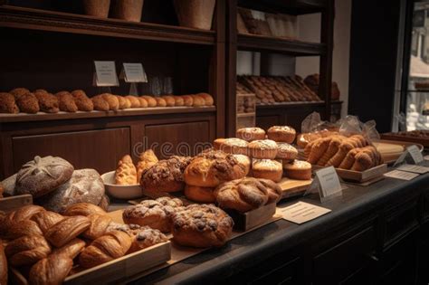 Seamless Shot Of The Bakery Counter Filled With Freshly Baked Breads