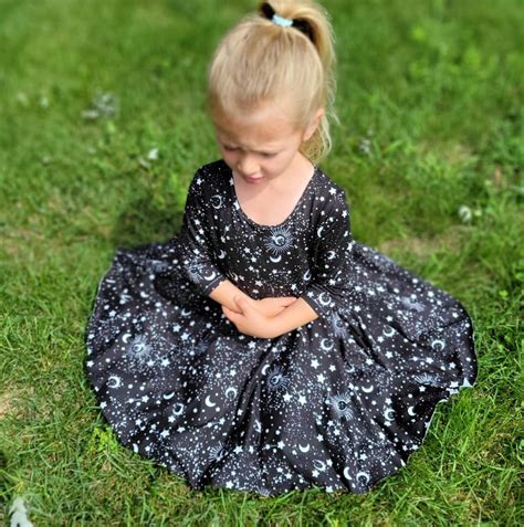 Black Galaxy Dress With Pockets, 3/4 Sleeves, Moon Stars Space Celestial, Casual Twirl Skirt ...