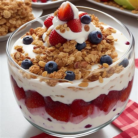 Premium Photo Yogurt Parfait With Fruits And Granola Generated By Ai