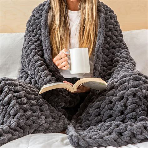 Amazon SAMIAH LUXE Chunky Knit Blanket Throw 50x60 Grey Chunky