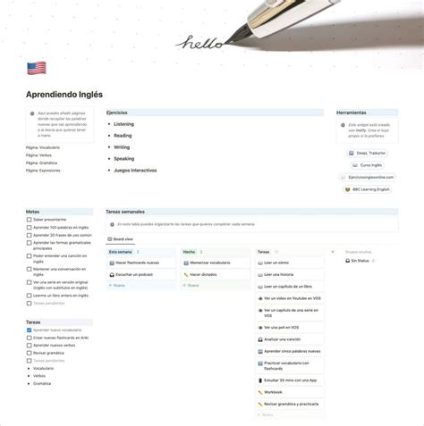 Planificador Para Aprender Ingl S Notion Consejos Para Estudiar