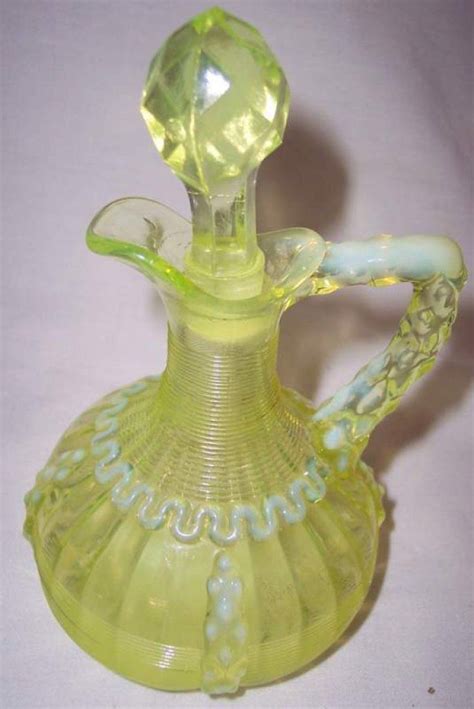 Northwood Yellow Glass Alaska Pattern Cruet Vaseline Glass Antique Glass Antique Glassware