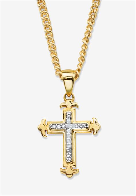 Fashionable Diamond Accent Gold Plated Cross Pendant Necklace 22 Gold