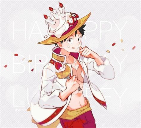 Happy Birthday Luffy Text Monkey D Luffy Eating Cake One Piece