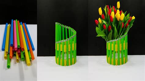 Pot Bunga Dari Sedotan Yang Sederhana Diy Flower Vase Youtube