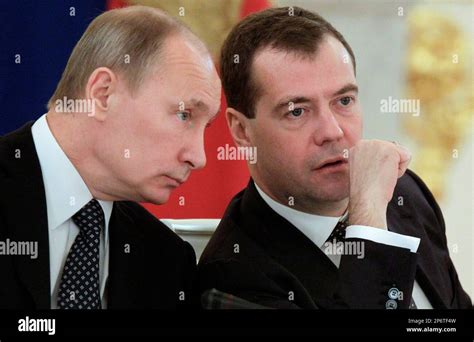 President Dmitry Medvedev Speaks As Russian Prime Minister Vladimir