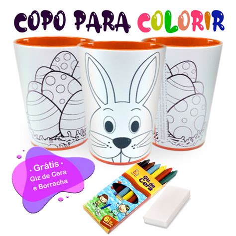 Copo De Colorir Coelho Da P Scoa Borracha Giz De Cera Elo