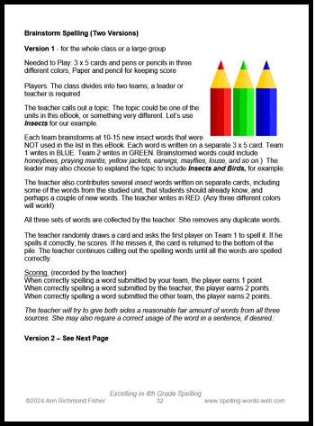 Fourth Grade Spelling Words and Activities