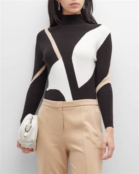 Donna Karan Colorblock Turtleneck Sweater Neiman Marcus